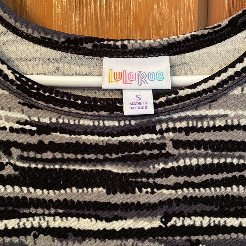 LuLaRoe black/gray/white striped high/low dress - Picture 2 of 8